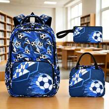 3pcs Sporty Football Youth Campus Backpack Set, Large Capacity Wide Breathable Shoulder Strap Casual Backpack - Sets - View 6