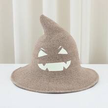 Knitted Witch Hat, Glowing Pumpkin Face Wide Brim Pointed Witch Hat, Halloween Cosplay Party Holiday Costume Accessory - Glow-in-the-dark Pumpkin - View 5