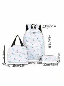 3pcs Nylon Floral Print Backpack Set, Foldable Multi-Pocket Large Capacity Zipper Backpack, Suitable For Teenagers, High School Students, College Students - Multicolor - View 11