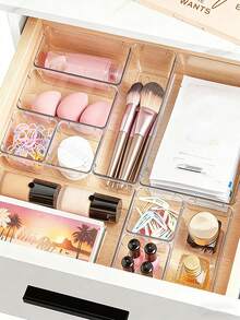 25/16/12/8/4/1pc Transparent Cosmetic Storage Box, Drawer Organizer, Makeup Organizer, Desktop Divider Storage Box, 4 Sizes Stackable Interlocking Storage Tray, Multi-Functional Transparent Divider Storage Box, For Makeup Storage, Office Stationery Storage, Can Be Placed In Room Accessories, Vanity, Home Desk, Kitchen, Office, Perfect Gift For Women On Holidays - Multicolor - View 10