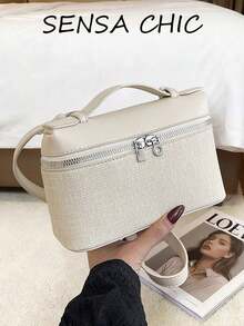 Chic Rectangle Handbag For Women With Secure Double Zipper, Lightweight Top Handle Purse Suitable For Travel, Work And Everyday Carry - White - View 4
