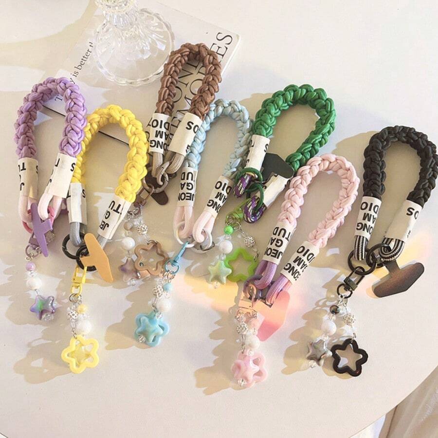 1 Set Lanière de téléphone style Y2K avec breloque étoile, sangle de poignet tressée colorée avec onglet de connexion, légère et portable, parfaite pour le shopping et les courts trajets - Multicolore - Voir 1