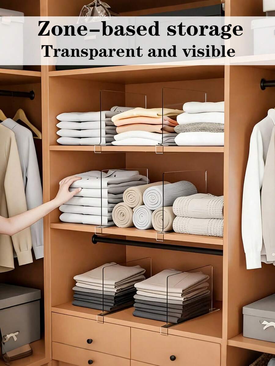 8/6/4/2/1pcs Closet Dividers, Transparent Wardrobe Storage Separators, No-Drill Clip-On Closet Organizer, Prevent Clothes Storage Bags From Sliding And Clutter, Save Closet Space, Suitable For Bedroom Wardrobe, Storage Room, Rental Apartment And Home Closet Organization, One For Storing Separating Closet Storage Organizer Rack, Used For Storing Handbag Storage Organizer
