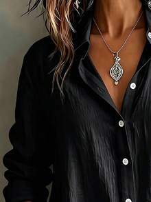 Casual Basic Women's Plus Size Long Sleeve Button-Up Shirt Autumn Black - Black - View 7