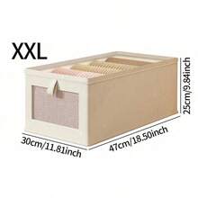 1pc/2pcs Beige Foldable Clothes Storage Box, Divided Wardrobe Organizer With Handles, Fabric Closet Divider Storage Bin, Suitable For Jeans, Pants, T-Shirts, Space-Saving, With Transparent Window And Handles, Suitable For Bedroom/Dorm/Closet/Wardrobe - Beige - View 16