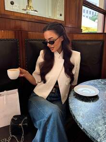 Women's Regular Fit Cropped Short Sleeve Blazer, Business, Graduation Ceremony Summer White - White - View 6
