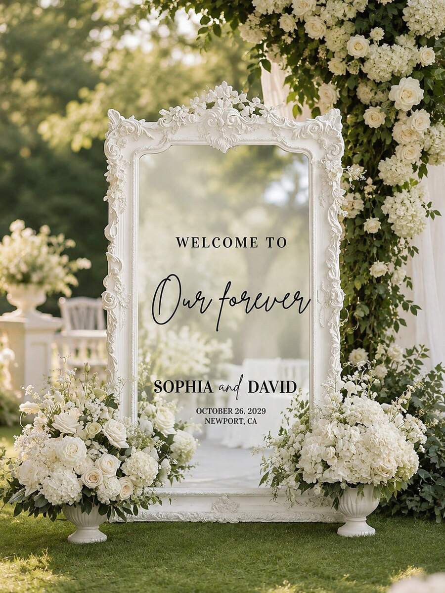 客製化婚禮歡迎牌 婚禮鏡面貼紙 Welcome To Our Wedding 乙烯基字母貼紙 可移除 Our Love Story 貼紙 婚禮標示牌 客人貼紙 接待用品 - 彩色 - 查看 1
