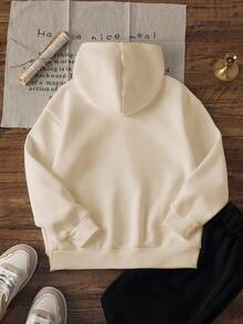 1pc Tween Girls Hooded Sweatshirt, Vintage Print Top, 90s Big Brother Cassette Tape Color Block Letter Pattern, Loose Fit Retro Street Casual Pullover Sweatshirt - Apricot - View 3