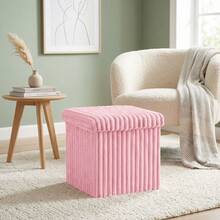Aafan Ribbed Velvet Large Ottoman Storage Bench, Folding Ottoman Storage Box, Footstool Or Storage Chest With Lid For Bedroom, Wooden Box Fleece Cover - Rosa - Ver 5