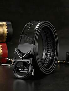47-Inch Extended Men's PU Faux Leather Automatic Buckle Belt With Crocodile Texture, Suitable For Both Business And Casual Wear, And Can Be Paired With Formal Dress Pants. - Multicolor - View 12