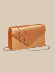1 pieza Bolso de noche naranja para mujer, bolso de mano de satén de alta gama con diseño de solapa, adecuado para vacaciones, temporada de vacaciones, verano, playa, desplazamientos de negocios y otras ocasiones, bolso cruzado multifuncional, minimalista casual, playa, fiesta, esencial para vacaciones - Naranja - Ver 7