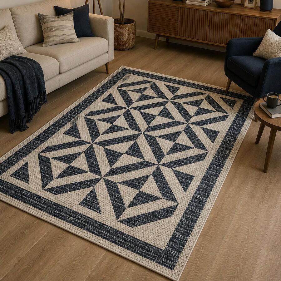 Chilai Home Geometric Patterned Area Rug, Soft Non-Slip Carpet For Living Room & Bedroom, Runner Rug, Washable Kitchen Rug, Home Decor Rug, Made In Türkiye - Light Grey - View 1