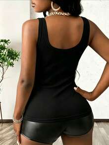 Women's Plus Size 3-Piece Set: Ribbed V-Neck Sleeveless Fitted Camisole, Casual Elastic Fitted Tank Top, Suitable For Daily Wear - Multicolor - View 6