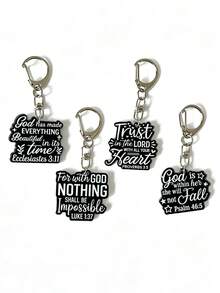 1pc/4pcs Acrylic Black And White Keychain, Faith Letters Pendant Keyring, Backpack Accessory, Bag Charms Decoration, Gifts For Friends, Colleagues - Multicolor - View 7