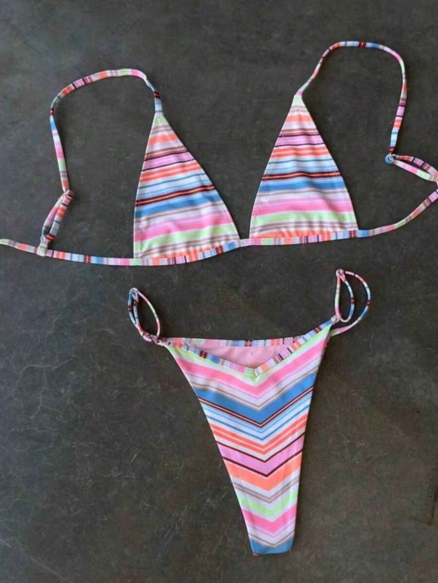 女款優雅多色印花泳衣套裝，適合夏季，理想用於春夏海灘度假、海邊活動與度假穿著 - 彩色 - 查看 1