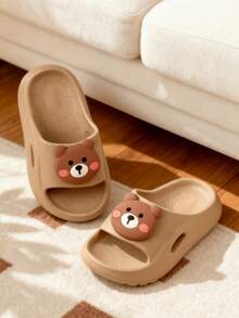 HAHABOBO Kids 3D Blush Bear Decor Platform Slide Sandals, Summer EVA Slippers For Home Daily Wear - Khaki - View 2