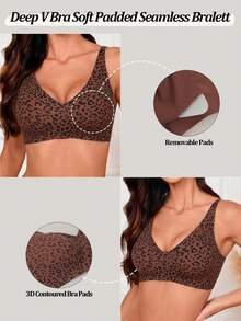 Women Wireless Leopard Print Push Up Bra No Show Bra Removable Pad Bralette Bras Intimates Comfortable Lifting Seamless Underwear Basic Lingerie - Multicolor - View 5