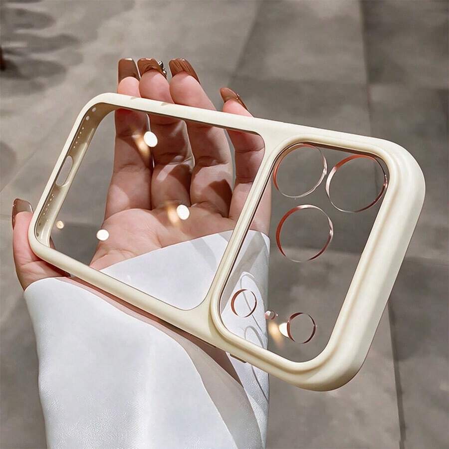 Cream Matte Frame Transparent Phone Case, Compatible With Apple 18 Pro Max, Soft Silicone Frame Transparent Shockproof Protective Case, Compatible With IPhone 17 Pro Max, 16 Pro Max, 15 Pro Max, 14 Pro Max, 13 Pro Max, 12 Pro Max, 11 Pro Max, 16 Plus, 15 Plus, 14 Plus, 17, 17 Pro, 17 Air, 16, 16 Pro, 15, 15 Pro, 14, 14 Pro, 13, 13 Pro, 12, 12 Pro, 11 Models, Minimalist 2-In-1 Anti-Drop Phone Case - Clear - View 1