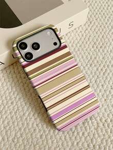 Vintage Pink & Green Striped Phone Case PC+TPU 2-In-1 Film Shell Compatible With IPhone 11/12/12PRO/12PROMAX/13/13PRO/13PROMAX/14/14PRO/14PROMAX/14PLUS/15/15PRO/15PROMAX/15PLUS/16/16pro/16promax/16PLUS/17/17pro/17promax/AIR/18pro/18promax - Multicolor - View 2