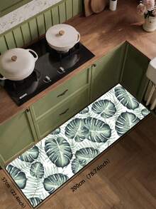 1pc Monstera Leaf Print Kitchen Mat, Fabric Surface With Absorbent Sponge And Non-Slip Rubber Bottom, 3.5mm, Relieves Fatigue From Long Standing, Suitable For Kitchen, Bathroom, Entryway, Laundry Room - View 13