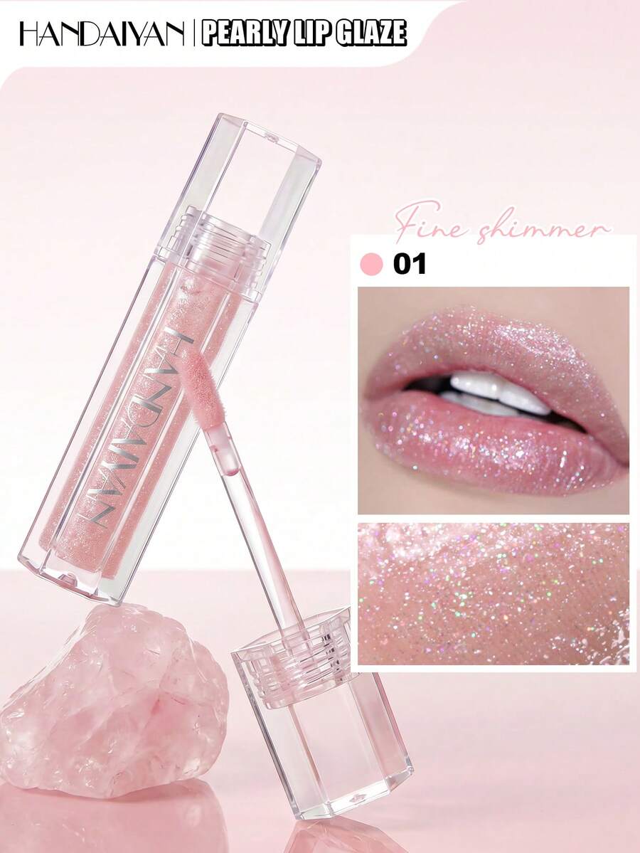 HANDAIYAN Hexagonal Pearl Luster Lip Gloss, Dewy Mirror-Like Finish, Long-Lasting Shine. Suitable For Daily Wear, Parties, Vacations And Camping Trips, Portable And Easy To Use, Also Suitable For Singles Parties And Christmas Celebrations. - 彩色 - 查看 1