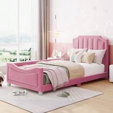 Kids' Bed Upholstered Bed 90*200cm Sofa Bed Bed Frame Flannel Multifunctional Soft Bed - 粉色 - 查看 3