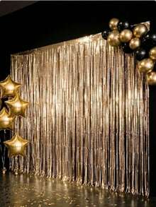 Gold Sequin Curtains, Party Backdrop Decorations, Birthday Decorations, Wedding Party Backdrops, Metallic Foil Fringe Sequin Curtains, Festival Party Supplies, Baby Gender Reveal Party Decorations, Bridal Party Decorations, Party Favors - Multiple Styles - View 1
