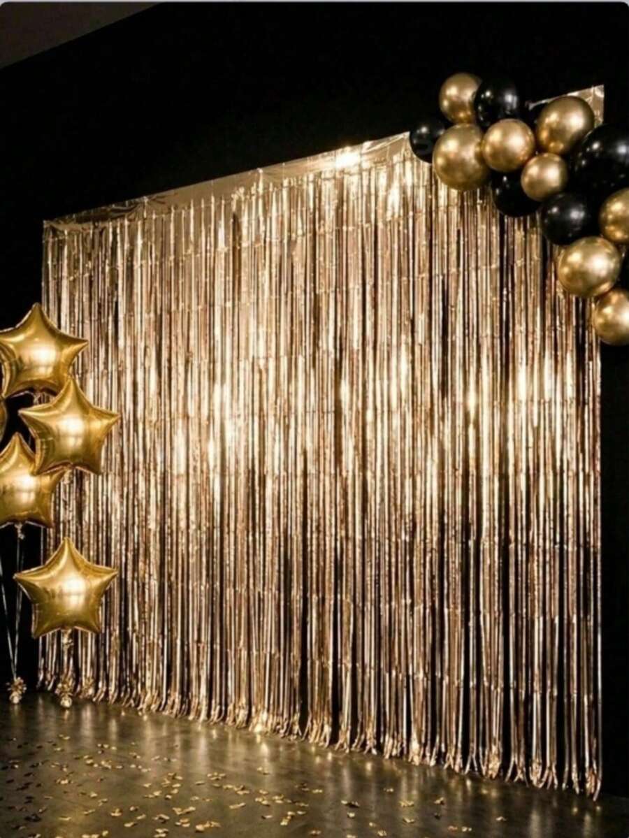 Gold Sequin Curtains, Party Backdrop Decorations, Birthday Decorations, Wedding Party Backdrops, Metallic Foil Fringe Sequin Curtains, Festival Party Supplies, Baby Gender Reveal Party Decorations, Bridal Party Decorations, Party Favors - Multiple Styles - View 1