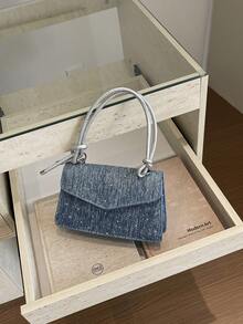 1 pieza Bolso de mano cuadrado pequeño de lona color azul sólido para mujeres - azul real - Ver 2