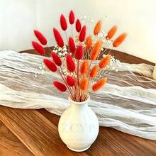 55pcs Red And Orange Artificial Rabbit Tails And Star Flowers - A Bold Autumnal Faux Decor Set. Perfect For Autumn Crafts, Halloween Party Decorations, Thanksgiving Table Centerpieces, Farmhouse Vase Fillers, Everyday Home Decor And Seasonal Holiday Displays. - Multicolor - View 5