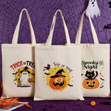 1/5/10pcs Cute Pumpkin Ghost Skeleton Bat Spider Black Cat Little Devil Lantern Pattern Halloween Theme Reusable Fabric Tote Shopping Bags Trick Or Treat Bags, Small Batch Multi-Piece Set Trick Or Treat Bags Storage Bags, Essential Halloween Shopping Gift Packaging Bags, Suitable For Christmas Decoration Indoor Outdoor Yard Garden Lawn Entrance Small Gifts, Essential Halloween Party Small Gift Storage Bags Gift Bags - Multicolor - View 4