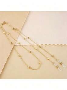 1pc European & American Pearl Eyeglass Chain Fashion Glasses Chain Accessory Anti-Slip Fashion Minimalist Eyeglass Chain (Chain Cut By Length, Random Number Of Beads) - Gold - View 2
