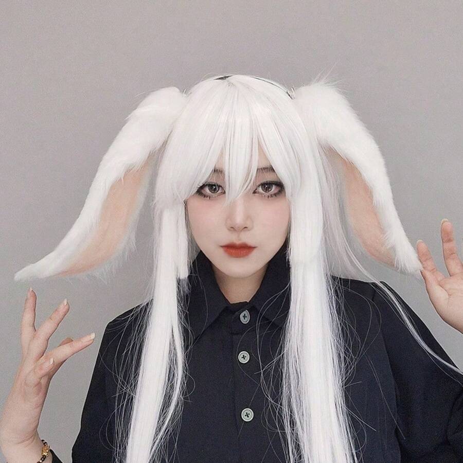 1件裝逼真動物耳朵髮箍，Cosplay 動漫展萬聖節聖誕節新年生日主題派對表演道具髮飾，毛絨兔耳朵髮箍