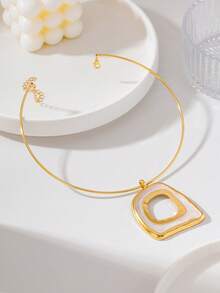 1pc Fashion Asymmetrical Hollow Square Oil Drop Pendant Necklace - Collar - View 4