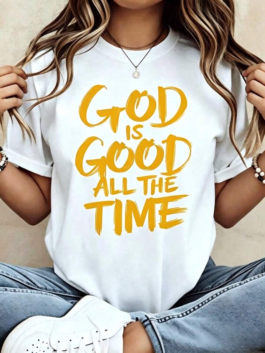 Loose Design/Plus Size"God Is Always Good"Christianity T Shirt Women's Religious Belief Statement Pattern T Shirt Casual Summer Tops - 白色 3 - 查看 1