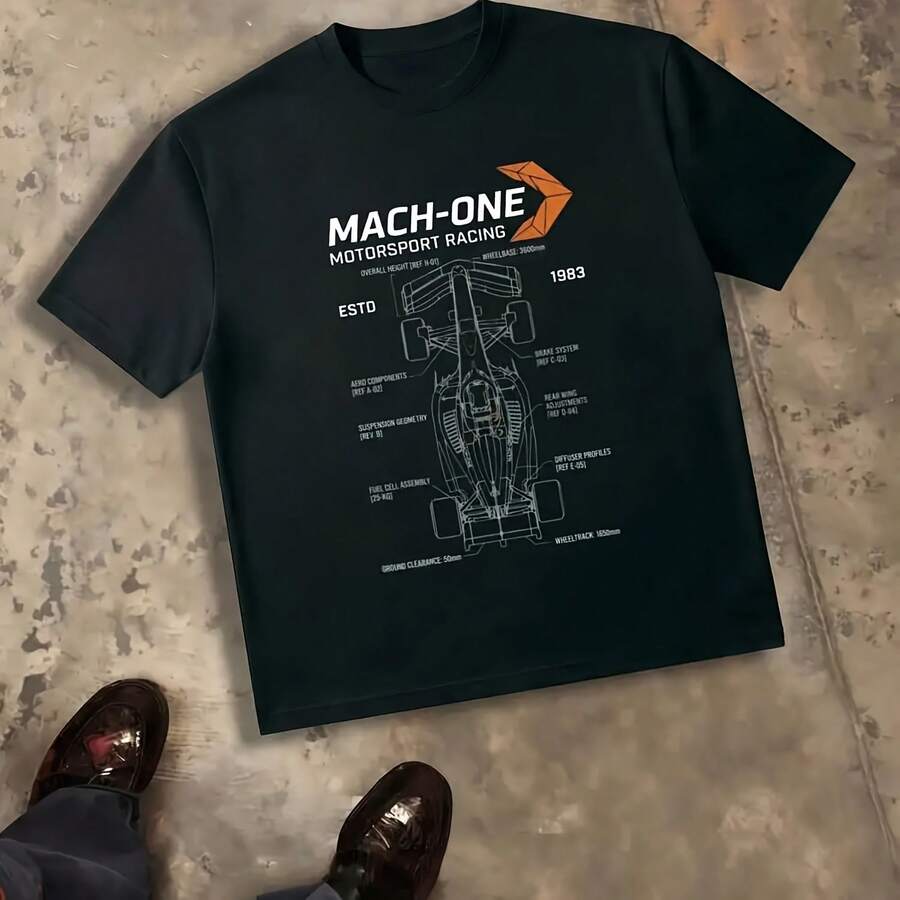 Men's Casual Racing F1 Inspired T-Shirt Double-Sided Racing Car Print Design Comfortable And - 款式 - 查看 1