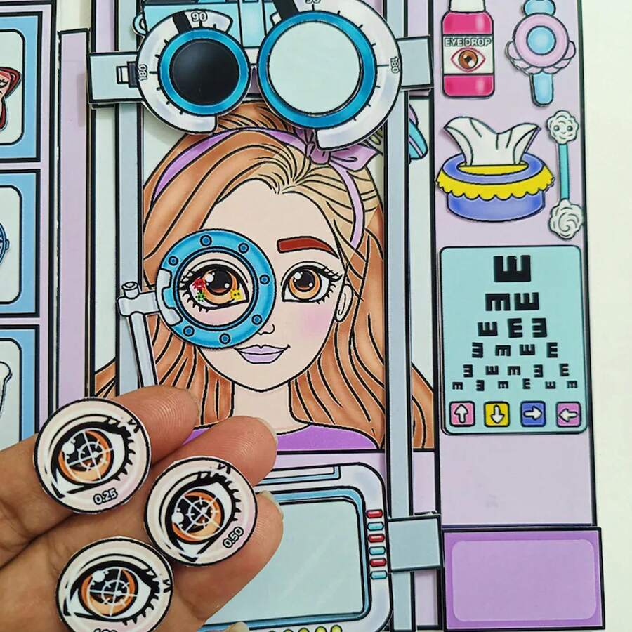 Optometry Clinic Theme Quiet Book DIY Handmade Bubble Book, Multiple Glasses Dress-Up Sticker Set, Children's Role Play Eye Protection Educational Stress Relief Handmade Toy, Creative Small Gift For Girls - Multi - View 1