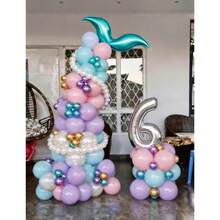 Mermaid Balloon Arch Set, 125 Pink, Purple And Blue Balloons | Mermaid Tail And Shell Foil Balloons, Paired With Pearl White Balloons, Perfect For Ocean Theme Party, Birthday Party, Gender Reveal Party And Baby Shower Decoration. - View 2