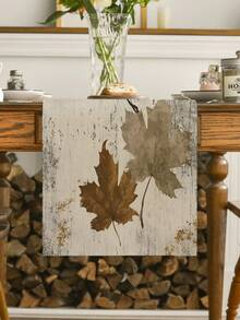1Pc Wabi Sabi Wood Texture Maple Branch Table Runner Neutral Autumn Foliage Polyester Table Linen For Daily Home Decor - Light Grey - View 6