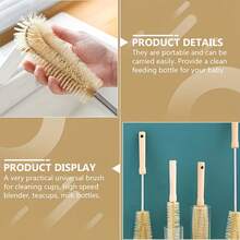 1pc Wooden Handle Nylon Bristle Long Handle Cup Brush, Suitable For Kitchen And Dining Area Cup Cleaning, Stainless Steel And Nylon Material, Suitable For Various Types Of Bottles, Teapots And Containers - Apricot - View 5