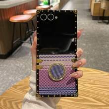 1pc Boys Girls Phone Case Electroplated Square Shell Water Transfer Kevlar Rhinestone Ring Holder Foldable Phone Case Protective Cover Compatible With Samsung Galaxy Z Flip8 Galaxy Z Flip7 Galaxy Z Flip6 Galaxy Z Flip7FE Galaxy Z Flip5 - Multicolor - View 25
