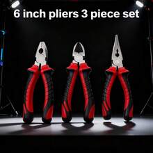 6 Inch Red & Black 3 PiecesPliers Set | Needle Nose Pliers + Diagonal Pliers + Wire Cutter Multi-Purpose Industrial Grade Pliers | Non-Slip Handle, Hardened Pliers, Wire Cutter, Suitable For Automotive Repair, Electrical Work And Home Use. - 6-inch Pliers 3-piece Set - View 2