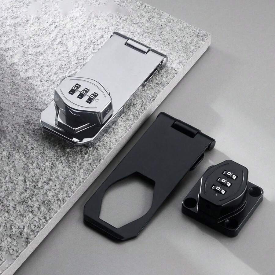 1pc Cabinet Lock Keyless, 3-Digit Password Combination Hasp Latch Lock With Twist Knob For Wooden Drawer Cupboard, 3/4/6Inch Collapsible For 90/180 Degree, Security Anti-Theft Lock For File Cabinet Barn Door Outdoor Fence Garage Garden Bathroom - Multicolor - View 1