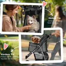 Hunde-Kinderwagen Hunde-Buggy faltbar für Hunde und Katzen bis 10 kg Buggy mit Kissen Netz Getränkehalter Aufbewahrungstasche Kinderwagen Buggy Dunkel - Dunkelgrau - Übersicht 3