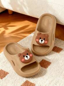 HAHABOBO Kids 3D Blush Bear Decor Platform Slide Sandals, Summer EVA Slippers For Home Daily Wear - Khaki - View 5