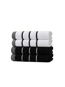 1 pezzo/4 pezzi - Set di asciugamani a righe bianche e nere in 100% cotone, morbidi e delicati sulla pelle, ad asciugatura rapida, asciugamani assorbenti multiuso per casa, hotel, palestra, spiaggia - Multicolore - Visualizzare 11