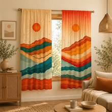 2pcs Mid-Century Rainbow Mountain Sun Semi-Sheer Curtains 90GSM Privacy-Protect Polyester, Easy Install, Quick-Dry & Fade-Resistant, Lightweight Washable. Great Decor/Room Dividers For Bedroom, Kitchen & Home. - Multicolor - View 11