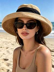 1pc Foldable Wide Brim Women's Sun Hat, Thin Summer Outdoor Sun Protection Hat, Foldable And Portable, Suitable For Daily Outdoor Activities, Beach Vacation Sun Protection - Multicolor - View 5