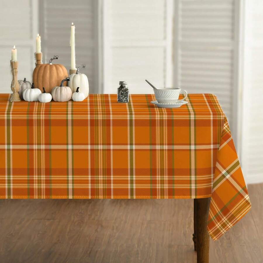 Mantel de otoño 152*213 pulgadas rectangular, mantel de cuadros búfalo naranja lavable de temporada, adecuado para fiesta, picnic, decoración de cena - Amarillo - Ver 1
