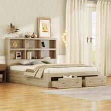 160*200cm Double Bed, Chipboard, King Size Platform Bed With Two Drawers At The Foot Of The Bed - Natural - View 2